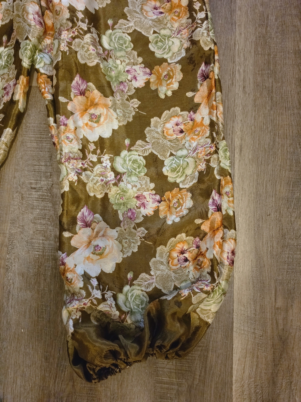 Women's Olive Floral Elastic-Waist Harem Pants- Silk OS - Picture 2 of 8